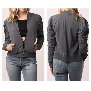 Another Love Kaya Ruched Long Sleeve Zip Jacket Lightweight Gray Size S